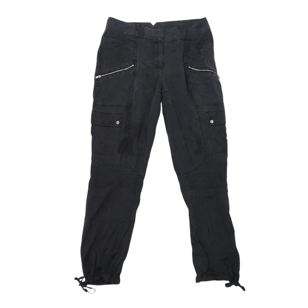 Vintage Y2K Bebe Black Silky Lyocell Cargo Zip Low Rise Pants 4